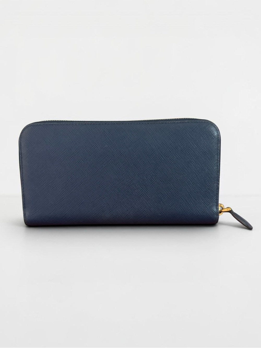 Excellent Blue Prada Zip-Around Wallet with Gold Accents - Picture 3 of 11
